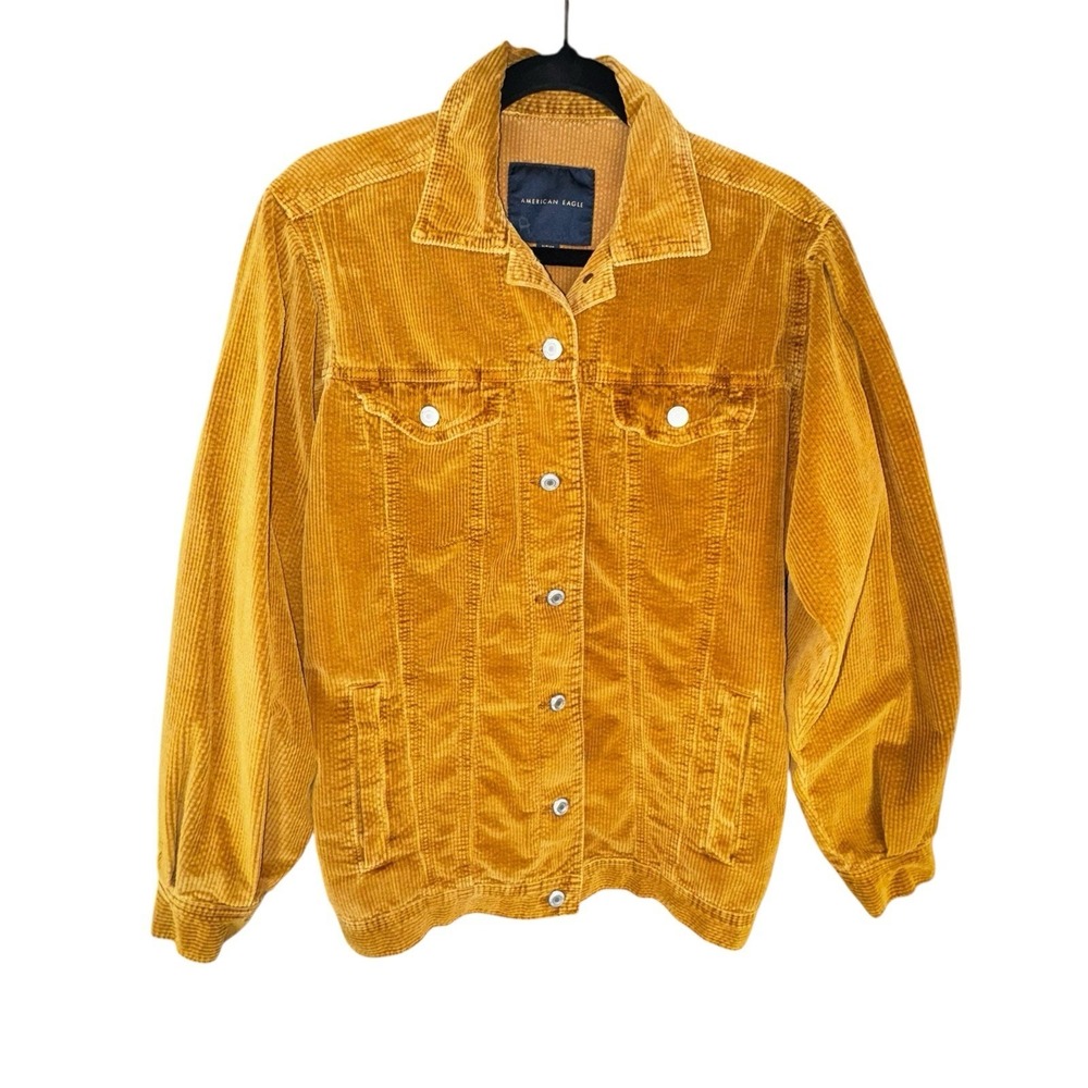 American Eagle Outfitters Corduroy Bomber Jacket Mustard Brown Collared Size S/P
